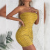 summer yellow sleeveless wrapped chest stitching package hip tight dress  NSZY120120