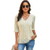 V-neck slim short-sleeved solid color lace top NSQSY120228
