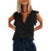 V-neck sleeveless ruffle loose solid color top NSQSY120229