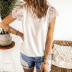 short sleeve round neck loose solid color lace top NSQSY120231