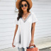 short sleeve v neck loose solid color lace t-shirt NSQSY120233