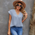 short sleeve v neck loose solid color lace t-shirt NSQSY120235