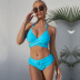 hanging neck backless lace-up wrap chest solid color bikini two-piece set NSQSY120236