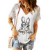 Camiseta de manga corta con cuello de pico y costuras de encaje con estampado de conejo de Pascua NSSI120260