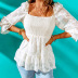 Square Neck Long Sleeve Ruffled Solid Color Chiffon top NSSI120262