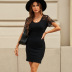 short  sleeve round neck slim solid color lace dress NSSI120264