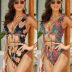 floral print bandage tie hollow one-piece swimsuit NSFPP120417