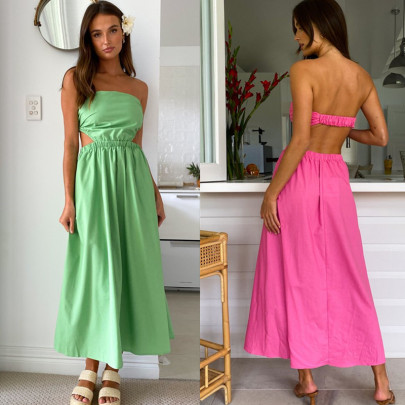 Solid Color Waistless Tube-top Long Dress NSJKW120457