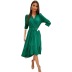 Solid Color Ruffled V-Neck Long-Sleeved Waist Dress NSYF116940