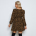 V-Neck Long Sleeve Leopard Print Dress NSJR116948