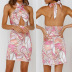 Print Sleeveless Hanging Neck Lace-Up Backless Dress NSJR116950
