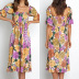 Long Style Square Neck Puff Sleeve Floral Dress NSJR116953