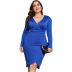 Plus Size V-Neck Slim Long-Sleeved Solid Color Dress NSJR116955
