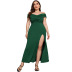 Plus Size Long One-Shoulder Slit Solid Color Dress NSJR116957