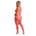 Printed Long-Sleeved Stand Collar Top And Slim-Fit Pants Set NSCYF117001