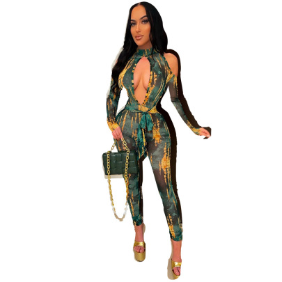 Long-Sleeved Hollow See-Through Mesh Jumpsuit NSCYF117002