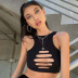 solid color round neck pullover sleeveless hollow out crop top NSSWF117020