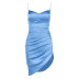 V-neck slit suspender solid color satin dress NSHT117026