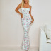 Lace-Up Long Backless Sling Tight Floral Dress NSHT117053