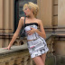 Newspaper Print Backless Pin Tube Top Skirt Suit NSMG117056