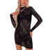 Solid Color Mesh Ripped Round Neck Long-Sleeved Dress NSMG117061