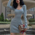 Low-Cut Hollow Lace-Up Long-Sleeved Slim Dress NSBJD117092