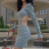 Low-Cut Hollow Lace-Up Long-Sleeved Slim Dress NSBJD117092