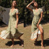 Print V-Neck Waist Bohemian Long Dress NSJKW120541