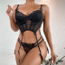 black perspective lace steel ring gathered with garters underwear two-piece set NSHLN120562