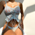 blue perspective lace cross drawstring lingerie two-piece set NSHLN120566