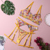 Sexy yellow perspective floral embroidery underwear with garter belt three-piece set NSHLN120574