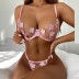 floral embroidery perspective mesh steel ring underwear two-piece set NSHLN120577