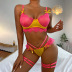 sexy pink and yellow matching perspective mesh lace edge underwear three-piece set  NSHLN120578