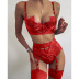 solid color sexy lace eyelashes stitching lingerie three-piece set NSHLN120585
