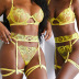 solid color sexy perspective lace embroidery underwear three-piece set  NSHLN120586