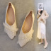 pointed shallow mouth flat bottom pearl decor shoes NSJJX120598
