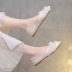zapatos puntiagudos con decoración de perlas de fondo plano y boca poco profunda NSJJX120598