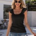 stitching U-neck flying sleeve solid color knitted lace top NSYBL120652