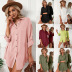 single-breasted solid color loose mid-sleeve shirt dress NSYBL120658
