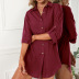 single-breasted solid color loose mid-sleeve shirt dress NSYBL120658