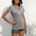 zipper solid color pocket short-sleeved hooded T-shirt NSYBL120664