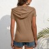 zipper solid color pocket short-sleeved hooded T-shirt NSYBL120664