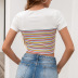 slim navel round neck short-sleeved Stripes T-shirt NSYBL120667