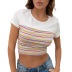 slim navel round neck short-sleeved Stripes T-shirt NSYBL120667