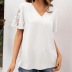 Stitching Short Sleeve V-Neck Loose solid color lace Top NSYBL120668