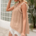 V-neck flying sleeve backless lace-up solid color top NSYBL120675