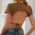 backless lace-up short sleeve slim solid color top NSYBL120682