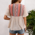 print bohemian style lace-up short-sleeved loose top NSYBL120690
