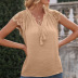 stitching fungus edge v neck lace-up solid color lace top NSYBL120691