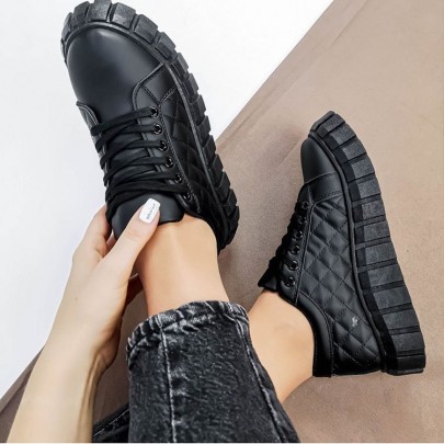 Solid Color Lace-up Flat Sneakers NSJJX120760